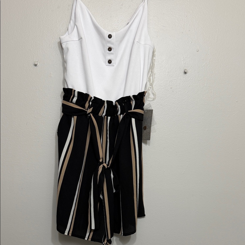 J for Justify White and Black Striped Rompee